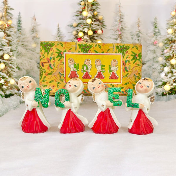 Vintage Norcrest Christmas NOEL Angel Figurines with Box Japan MCM