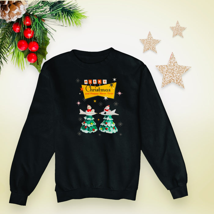 Blast Off to Christmas: Santa & Mrs. Claus's Retro Rocket Adventure Unisex Sweatshirt