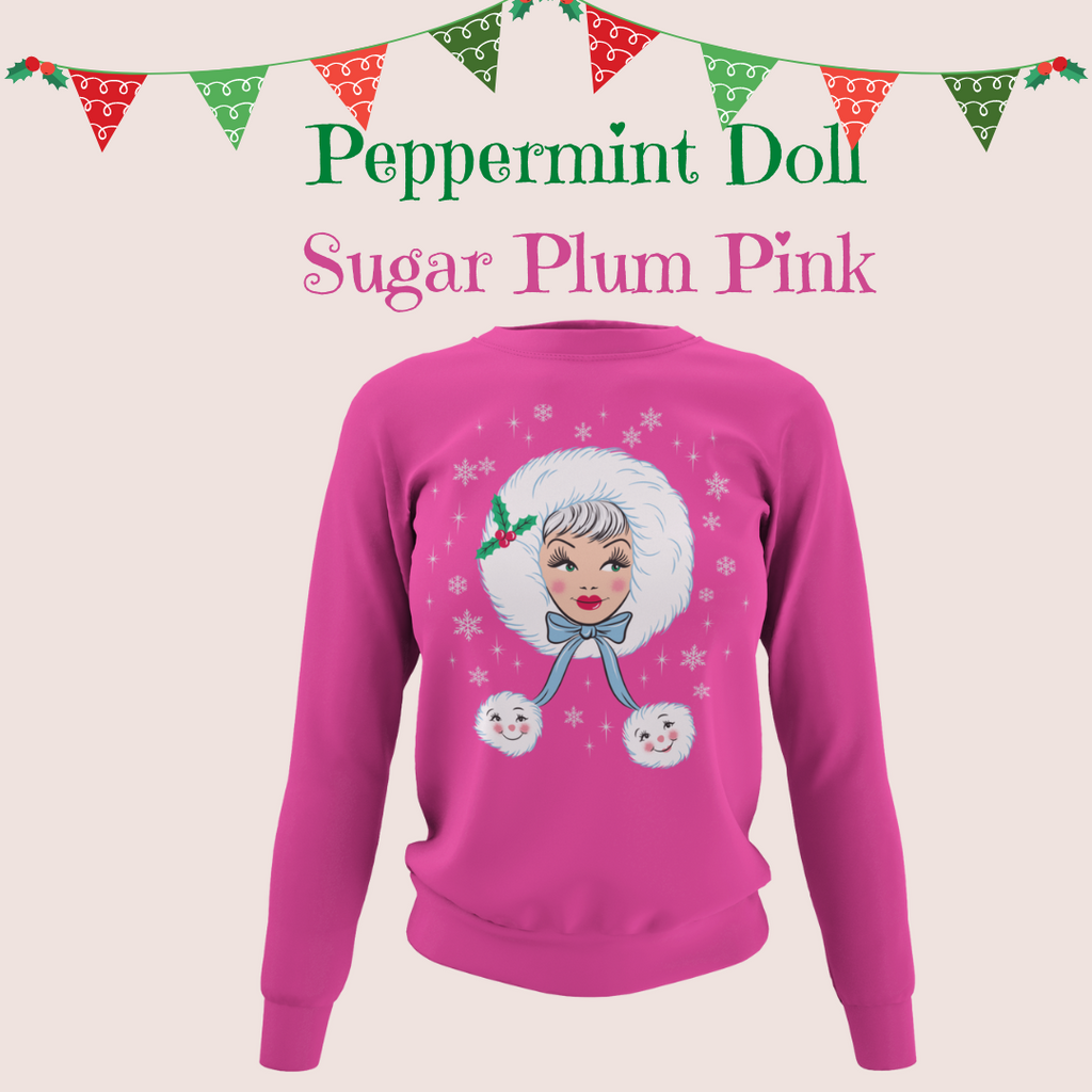 Peppermint Doll Holiday Sugar Plum Pink Kitschmas Sweatshirt