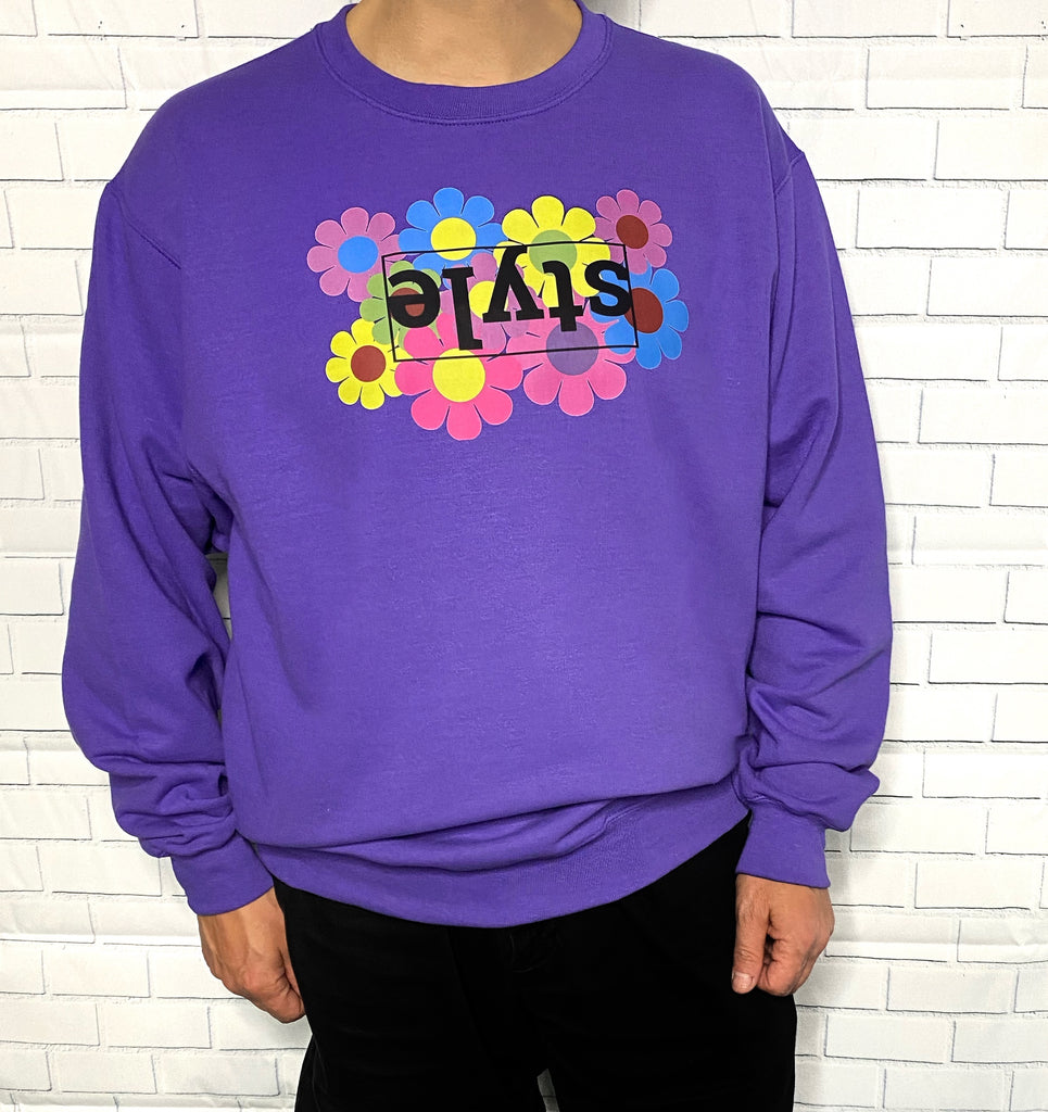 Flower Power Style Purple Unisex Crewneck Sweatshirt