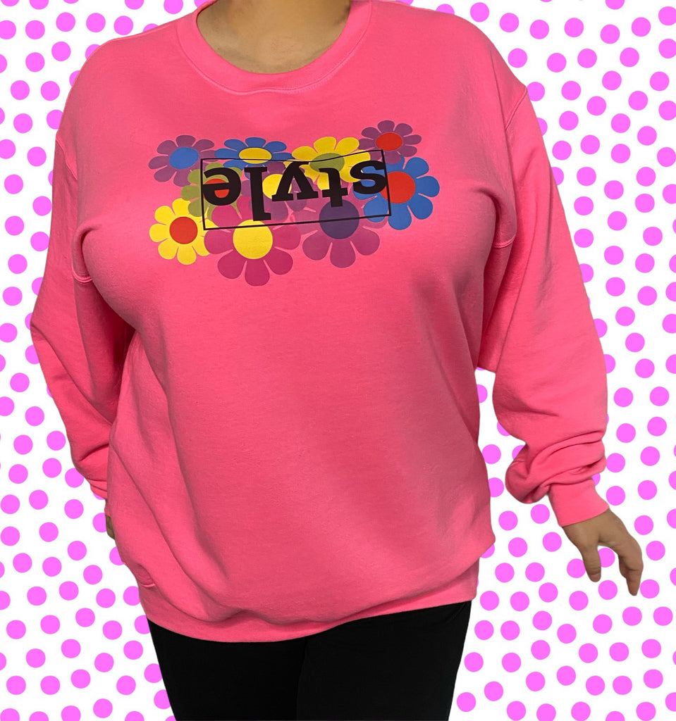 Flower Power Style Pink Unisex Crewneck Sweatshirt