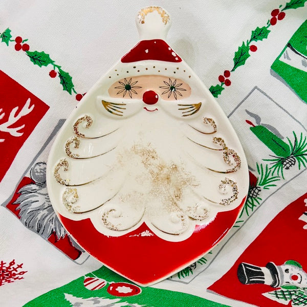 Vintage Holt Howard Starry Eyed Santa 7 inch tray dish MCM