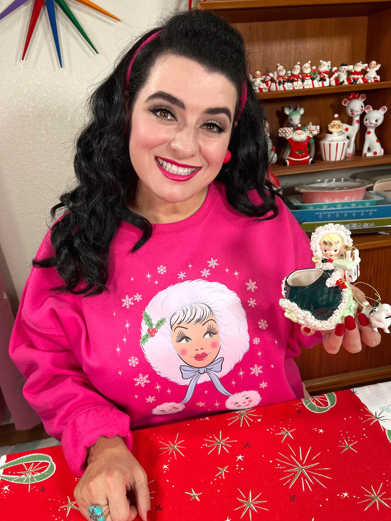 Peppermint Doll Holiday Sugar Plum Pink Kitschmas Sweatshirt
