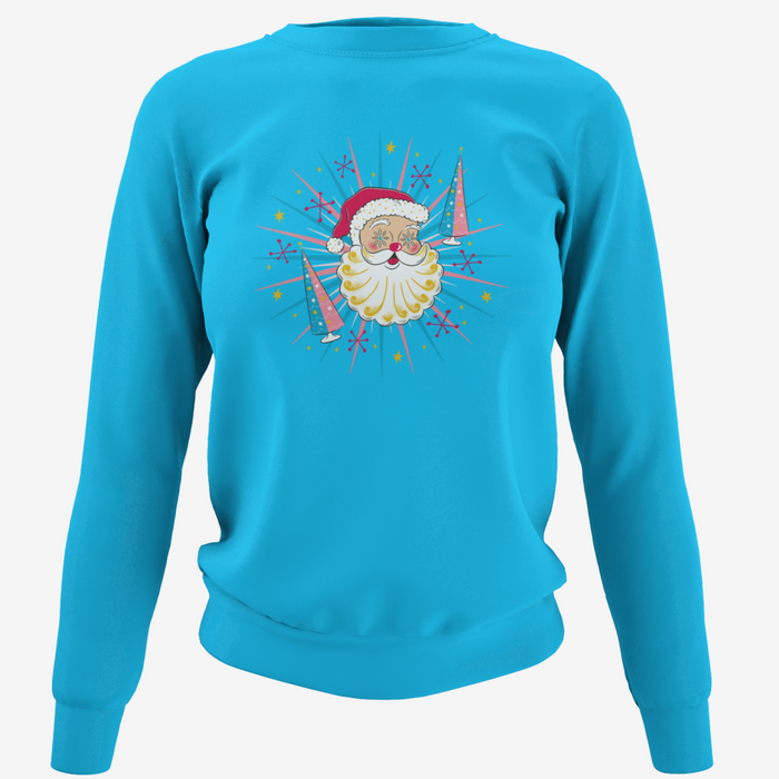 Holt-Howard Starry Eyed Santa Turquoise Blue Unisex Sweatshirt