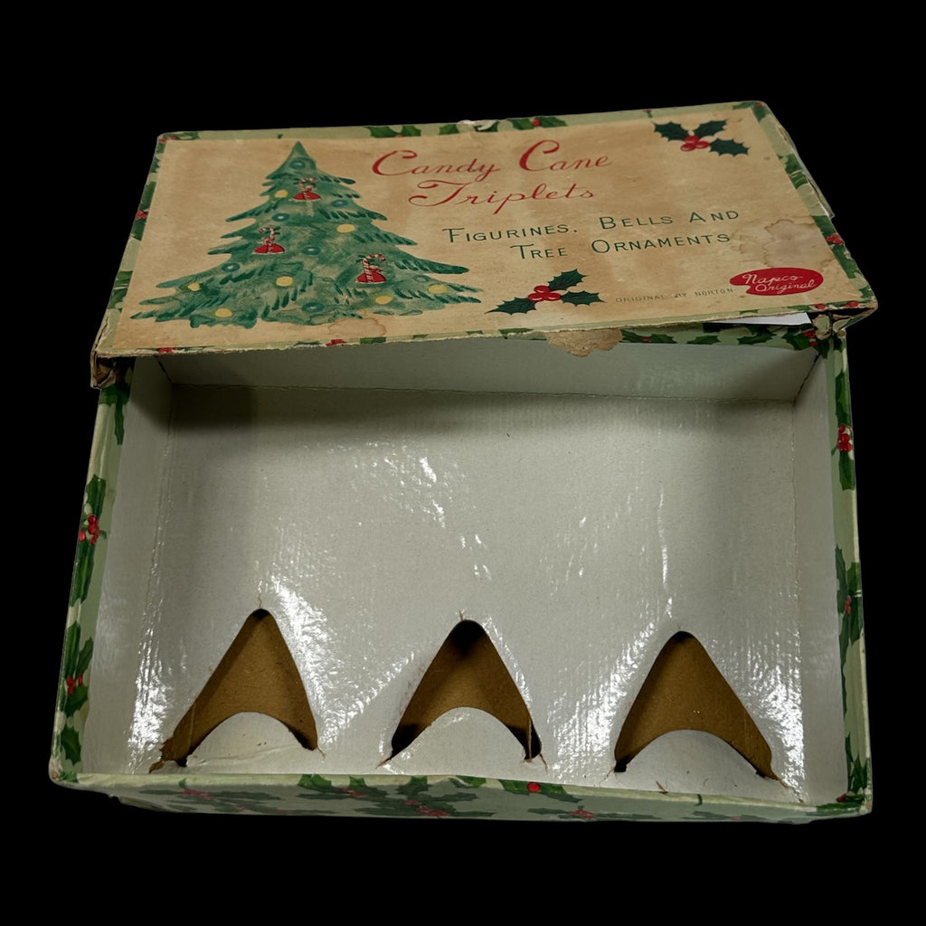 RARE Vintage Napco 1956 Candy Cane Christmas Angels Bells Trio 3 with Box Midcentury Japan