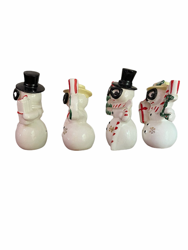 Vintage Christmas NOEL Snowman with Ski Googles Candle Holders