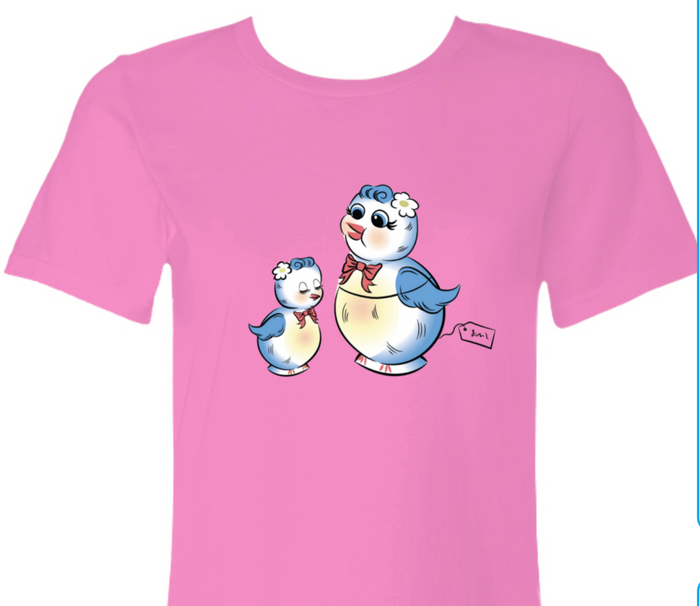 Vintage Lefton Bluebird Pink T-Shirt Norcrest Bluebirds Topline Imports Blue Bird Kitschy Cute