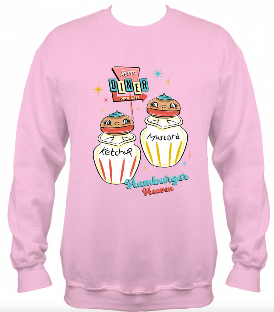 Hamburger Heaven Retro Diner Rockabilly 1950s Pinup Candy Pink Sweatshirt