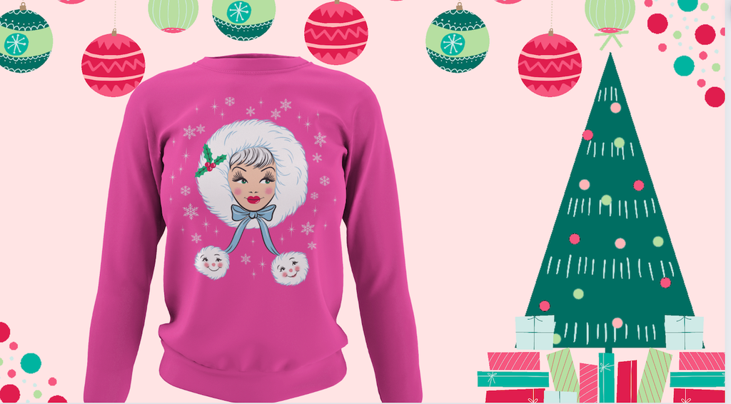 Peppermint Doll Holiday Sugar Plum Pink Kitschmas Sweatshirt