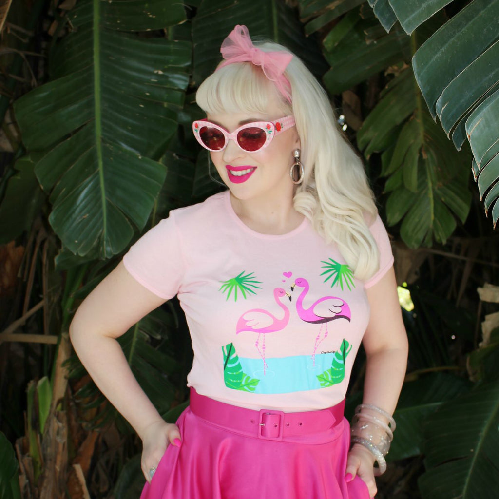 Tiki Flamingo T-Shirt Pinup Girl