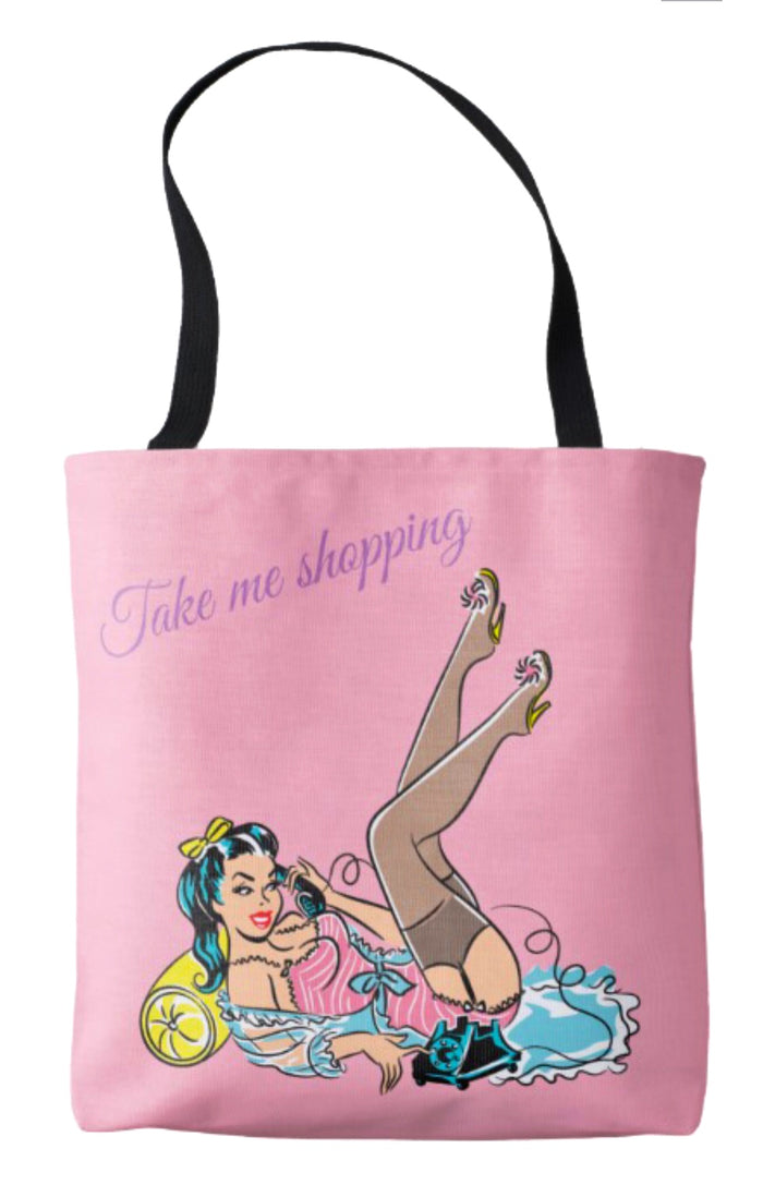 Take Me Shopping Pinup Girl Pink Tote Bag