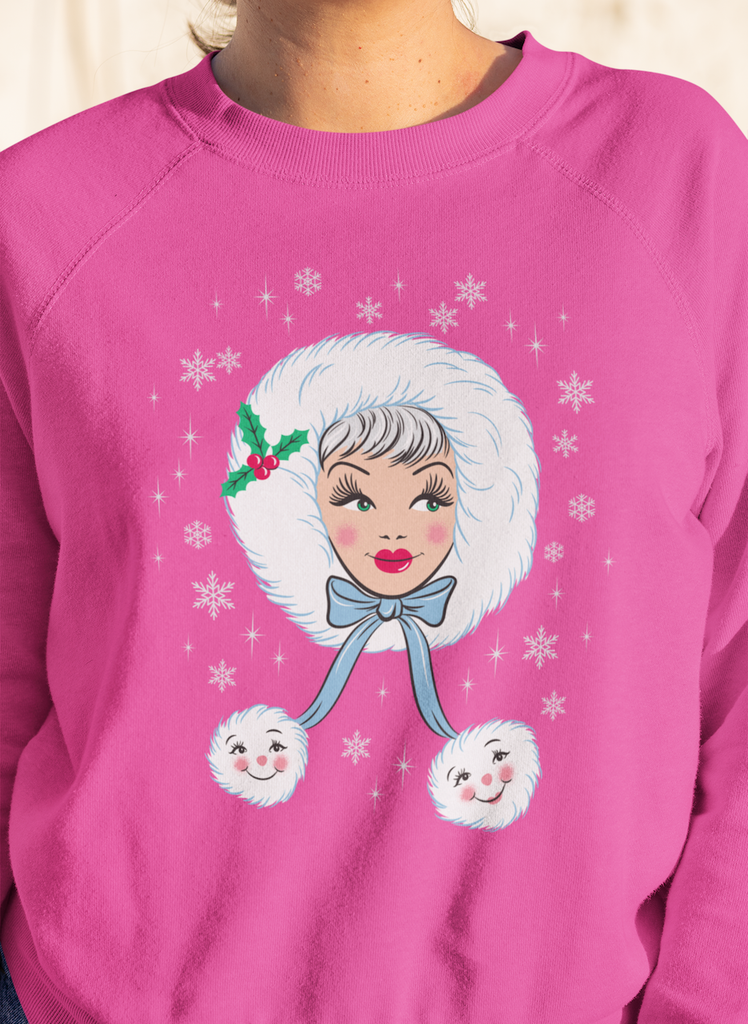 Peppermint Doll Holiday Sugar Plum Pink Kitschmas Sweatshirt