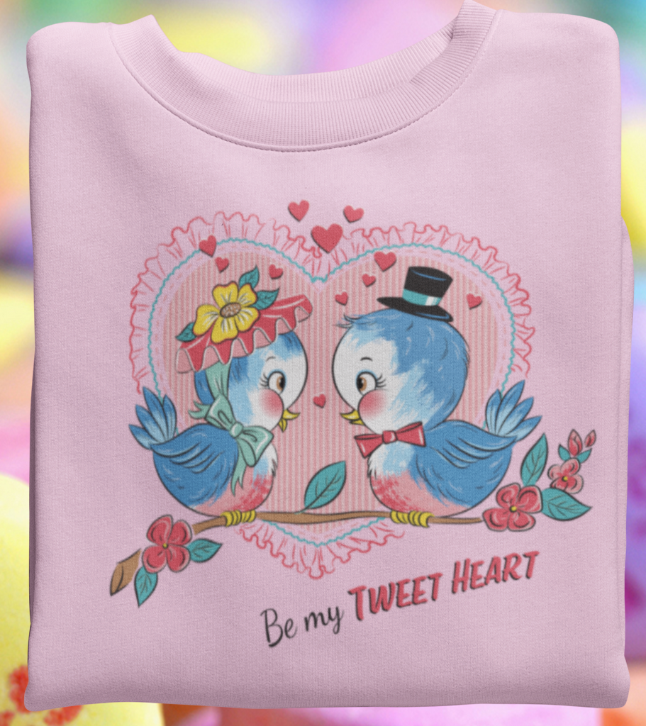 Vintage Bluebird Valentine Pink Crewneck Sweatshirt