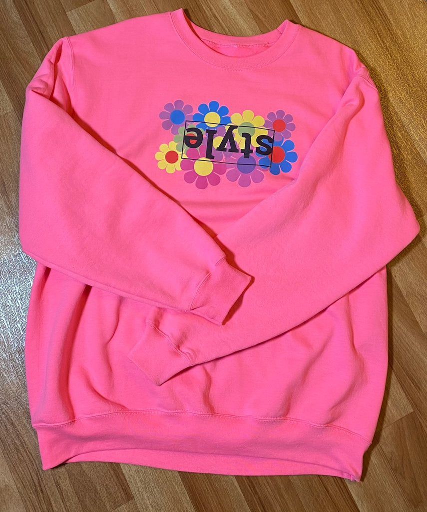 Flower Power Style Pink Unisex Crewneck Sweatshirt