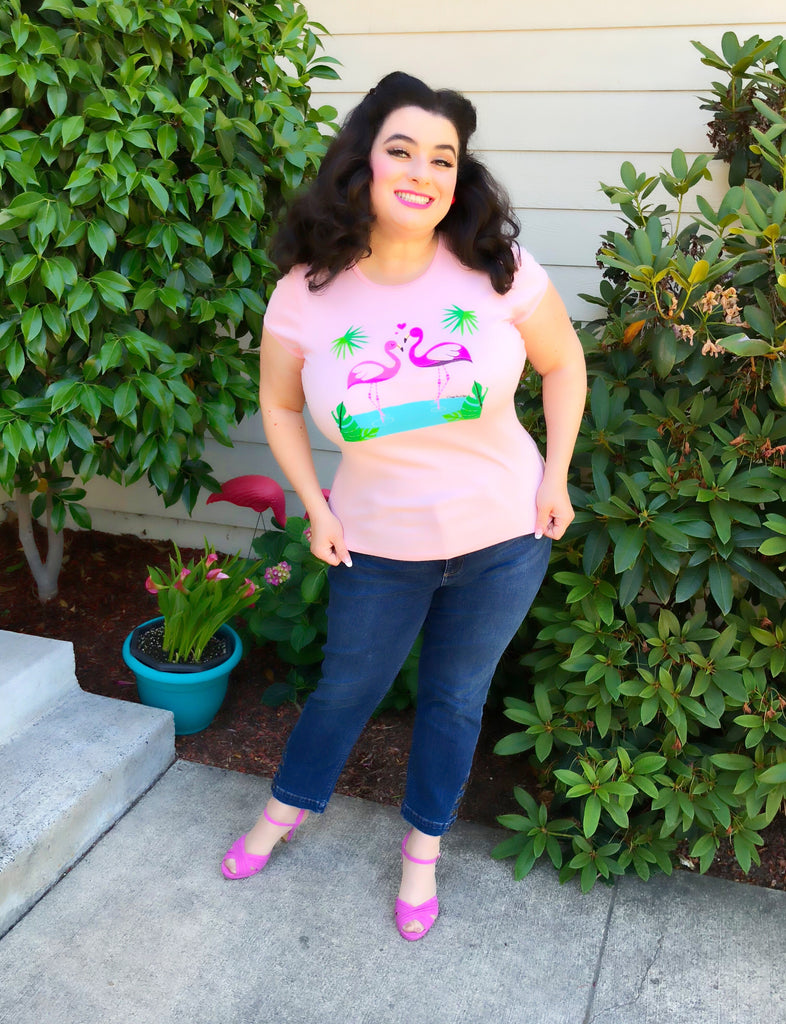 Flamingo Pink Kitsch Graphic Short-Sleeve Cotton T-Shirt