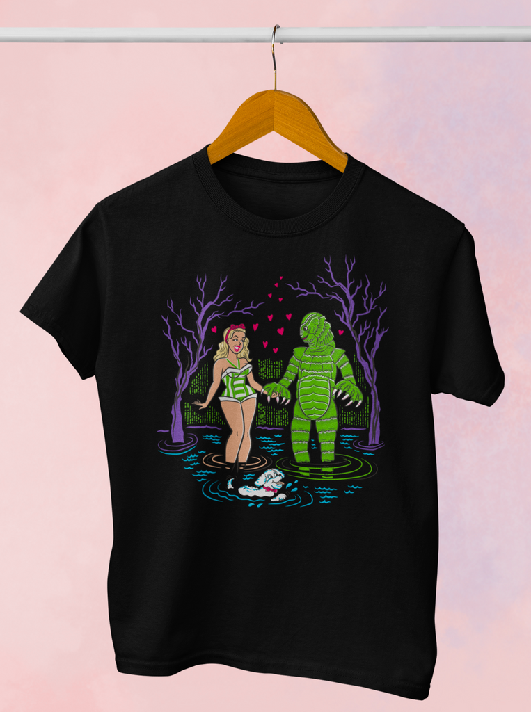 The Creature From The Black Lagoon Blonde Pinup Retro Horror Rockabilly T-shirt