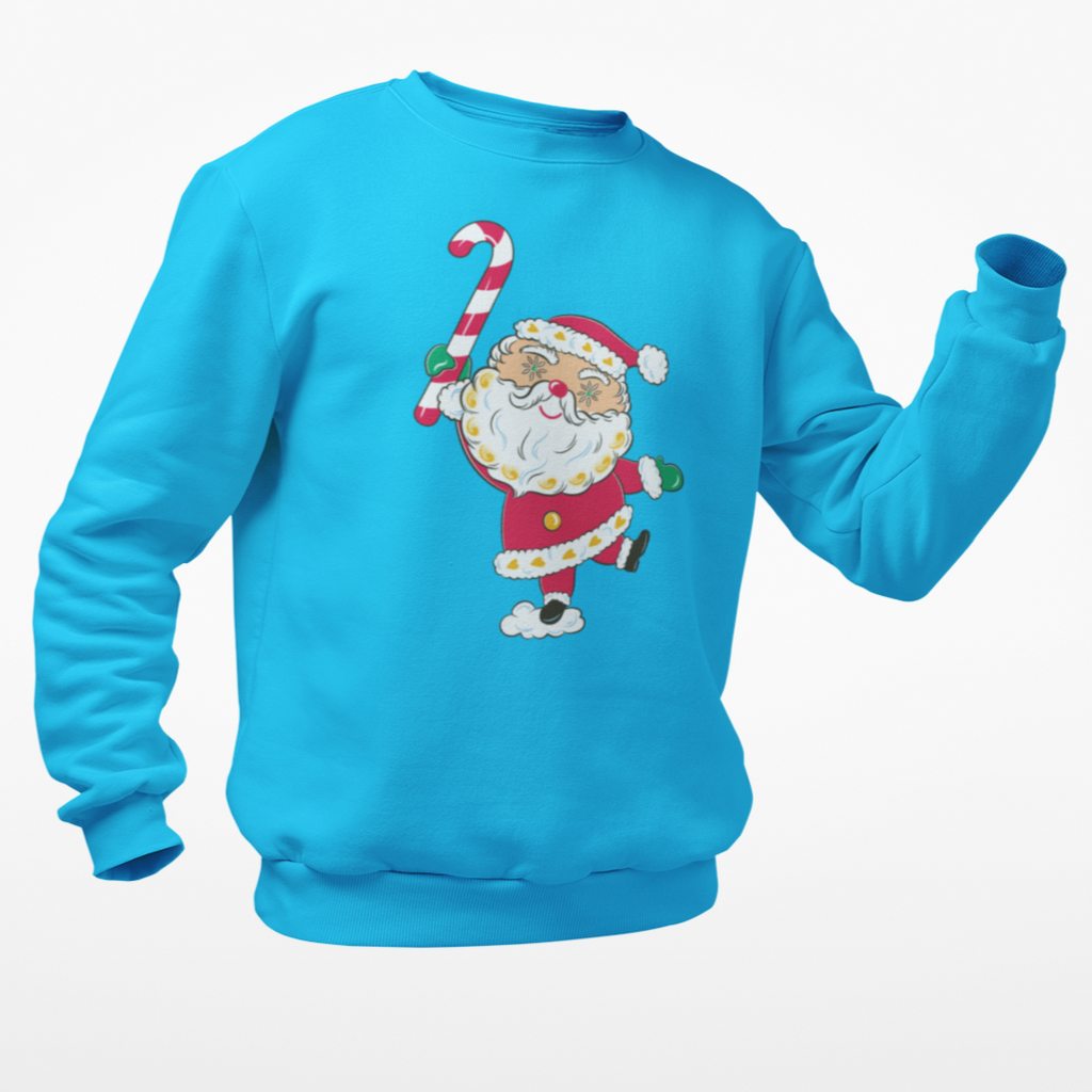 Vintage Kitschmas Starry Eyed Santa Christmas Retro Turquoise Blue Mens Sweatshirt