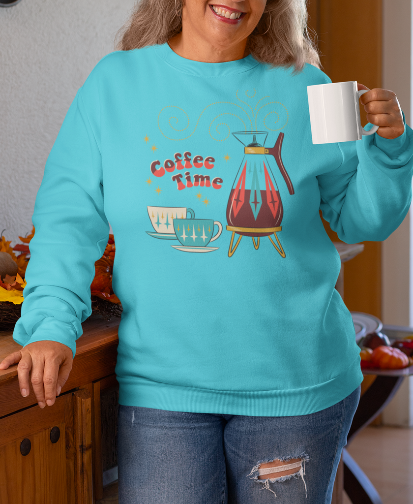 Mid-Century Modern Retro Coffee Time Turquoise Blue Unisex Sweatshirt