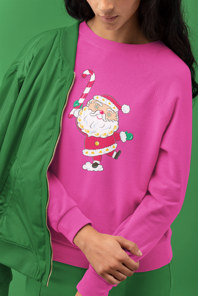 Christmas Starry Eyed Santa Claus Sugar Plum Pink Unisex Crewneck Sweatshirt