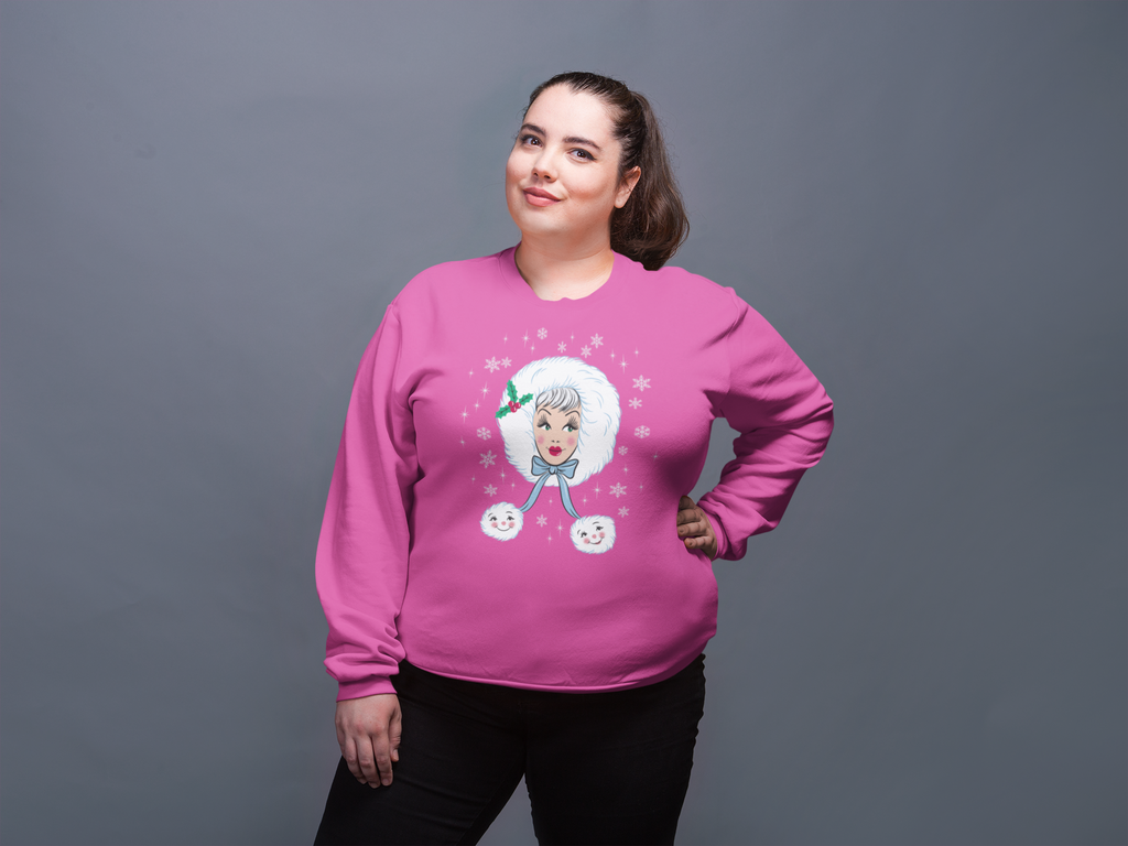 Peppermint Doll Holiday Sugar Plum Pink Kitschmas Sweatshirt