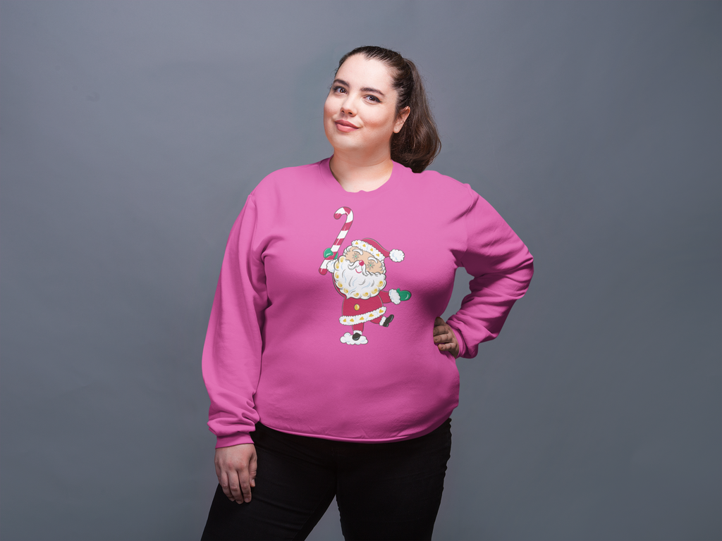 Christmas Starry Eyed Santa Claus Sugar Plum Pink Unisex Crewneck Sweatshirt