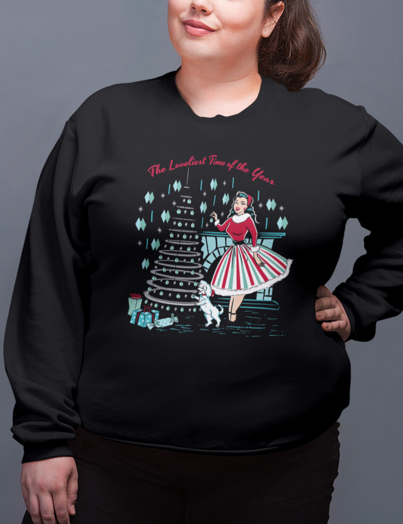 Mid-Century Modern Christmas Tree Black Pullover Crewneck Sweatshirt