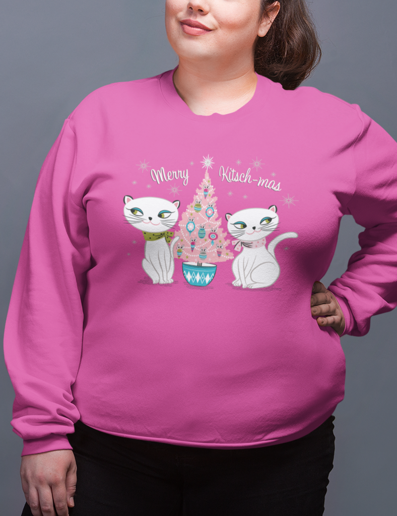 Vintage Holt Howard Cozy Kittens Merry Kitschmas Christmas Pink Crewneck Sweatshirt