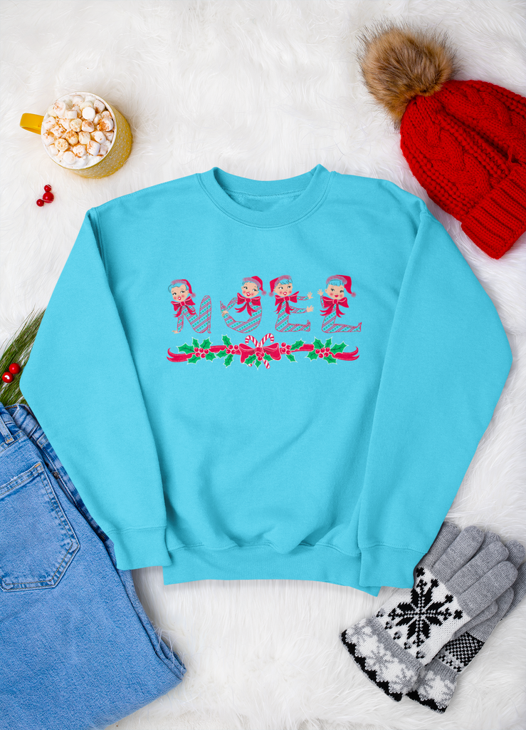 Noel Candy Cane Pixies Blue Pullover Crewneck Sweatshirt