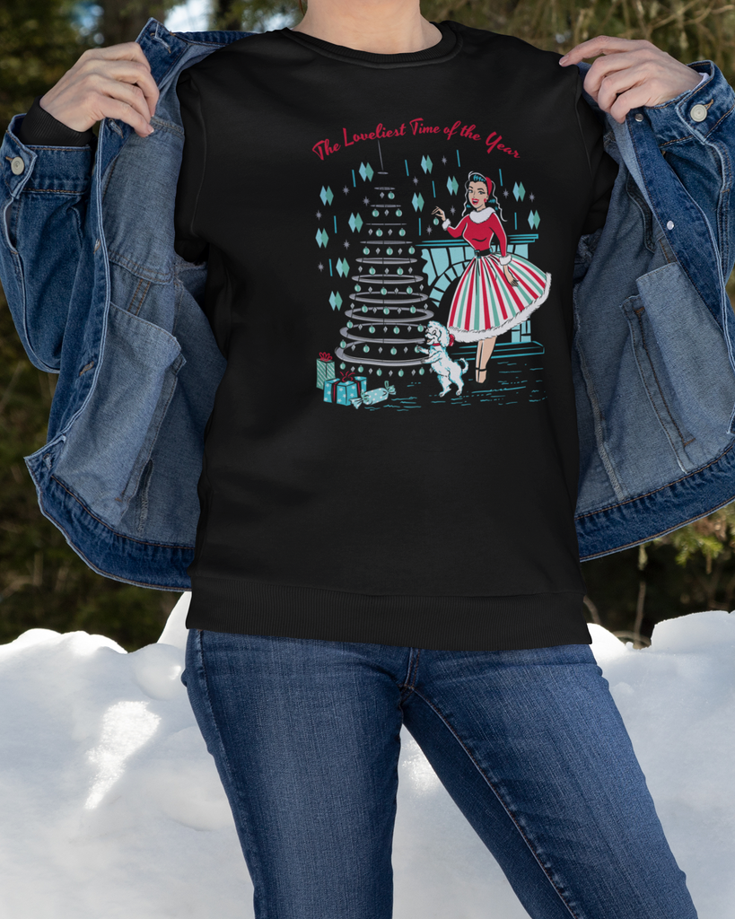 Mid-Century Modern Christmas Tree Black Pullover Crewneck Sweatshirt