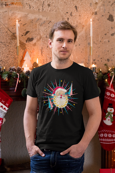 Holt Howard Starry Eyed Santa Claus Men's Black T-Shirt Vintage