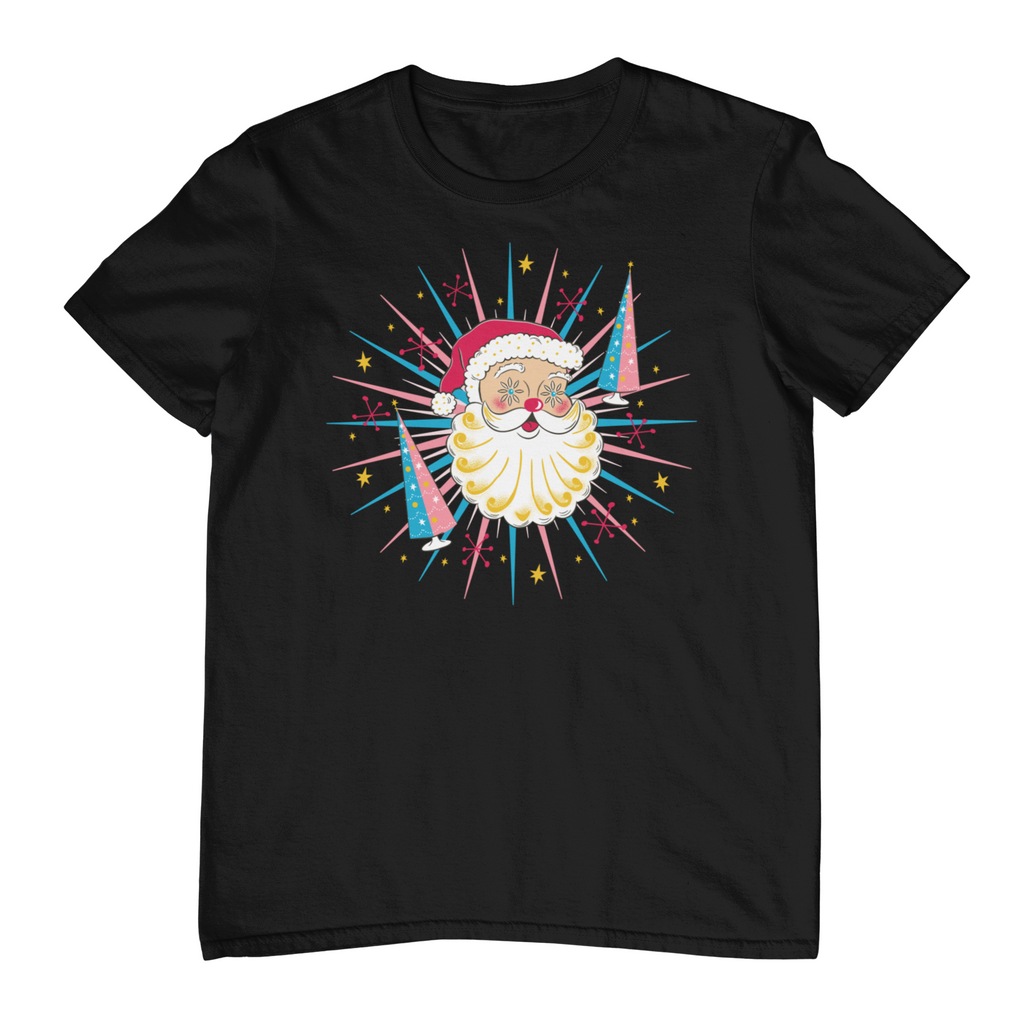 Holt Howard Starry Eyed Santa Claus Men's Black T-Shirt Vintage Christmas