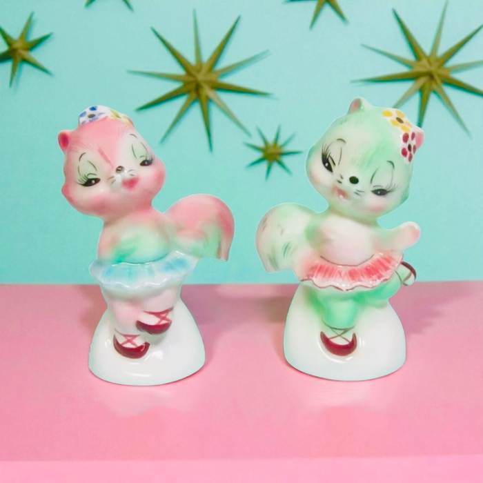 RARE Vintage PY Ballerina Squirrel Salt and Pepper Shakers MCM Japan Kitsch 1950s