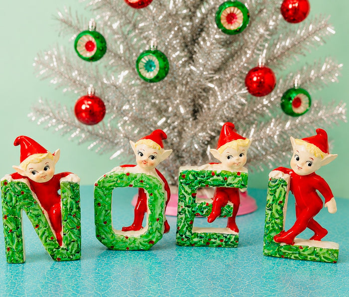 Vintage NOEL Elves Pixies Figurines 1950s Japan Mid-Century Christmas Kitsch MCM