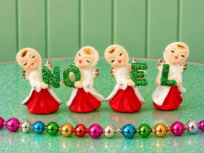 Vintage Norcrest Christmas NOEL Angel Figurines Japan MCM Atomic 1950s