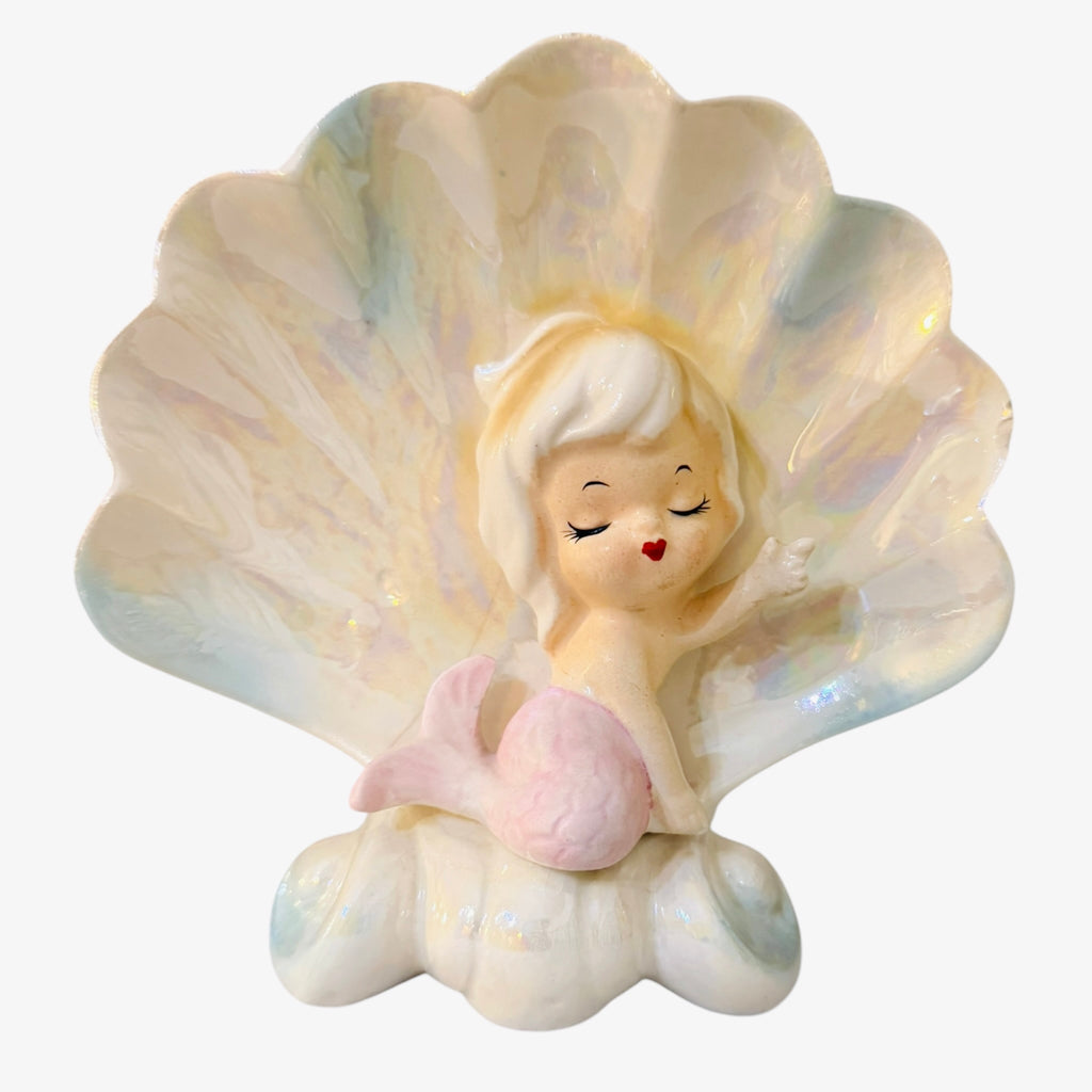 Vintage Norcrest Mermaid Wall Plaque  Pink Shell MCM Japan 1950s P116