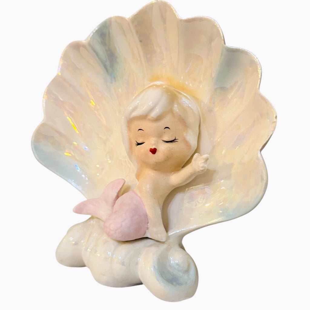 Vintage Norcrest Mermaid Wall Plaque  Pink Shell MCM Japan 1950s P116