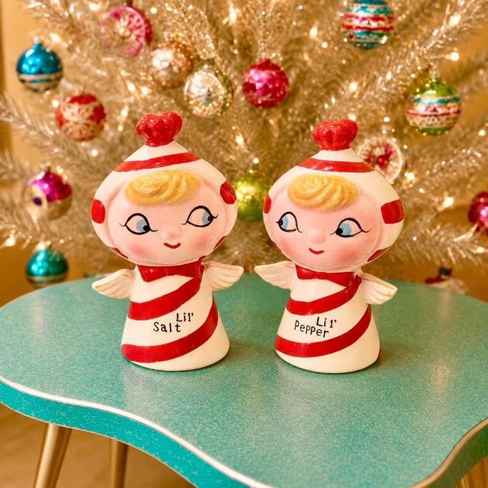 Vintage Holt Howard Christmas Candy Cane Angels Lil Salt & Pepper Shakers Pixieware MCM Japan