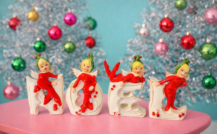 Vintage Norcrest Noel Pixie Fairy Elves 1950s Japan Mid-Century MCM Figurines