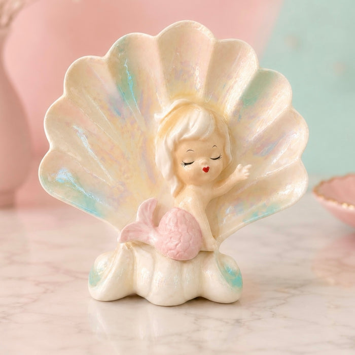 Vintage Norcrest Mermaid Wall Plaque  Pink Shell MCM Japan 1950s P116