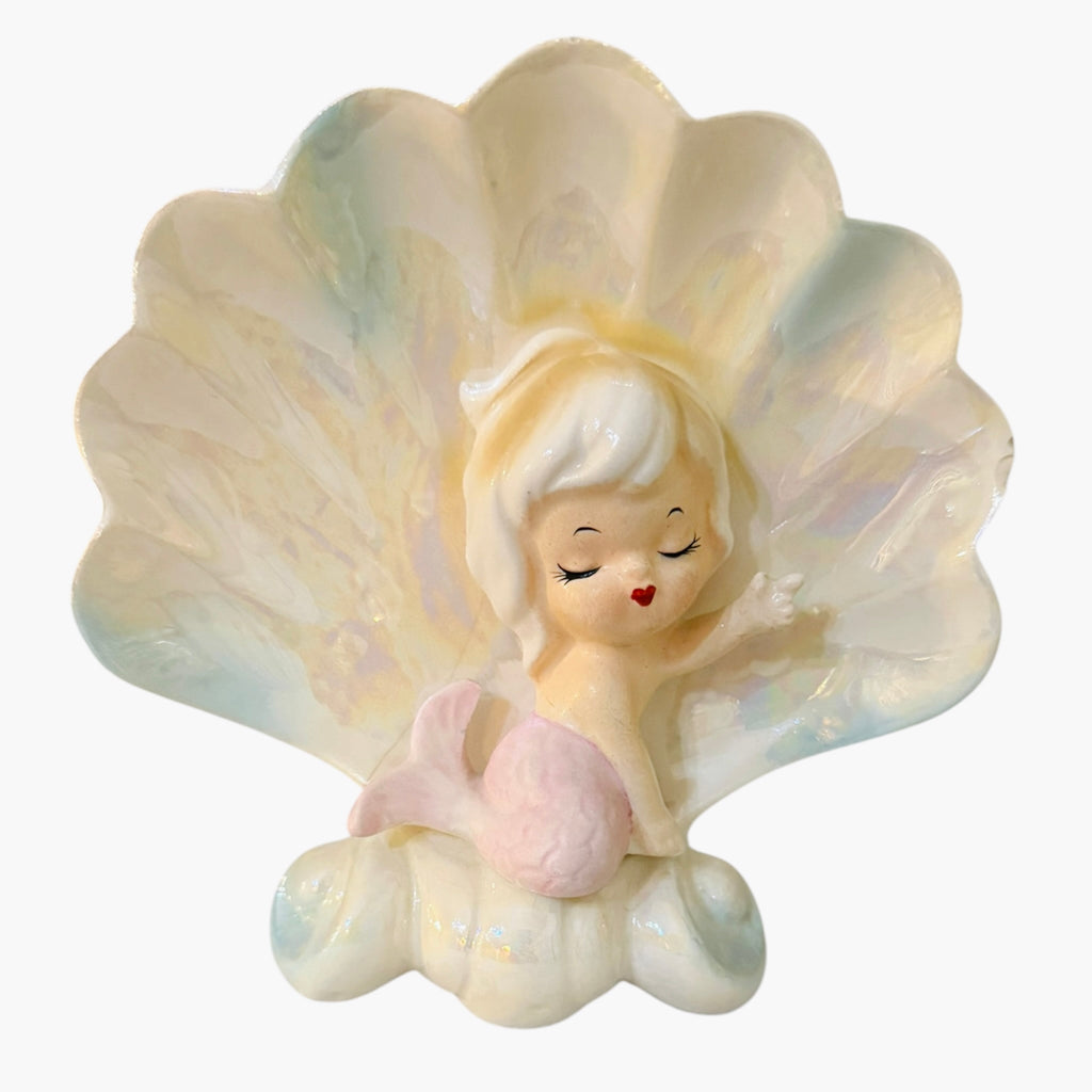 Vintage Norcrest Mermaid Wall Plaque  Pink Shell MCM Japan 1950s P116