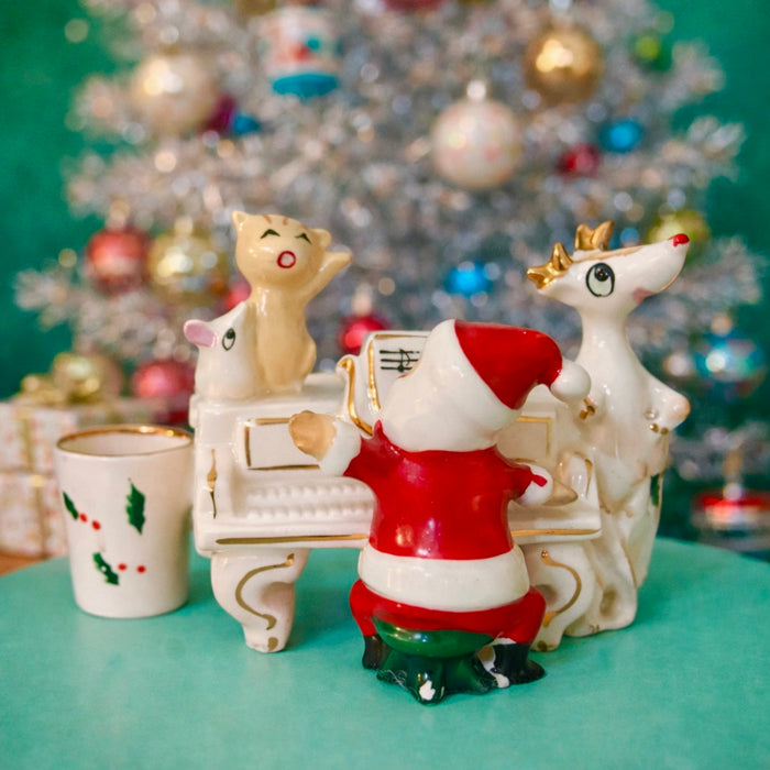 Vintage Holt Howard Santa Piano Candleholder Flower Frog Ultra Rare Mid-Century Japan 1960