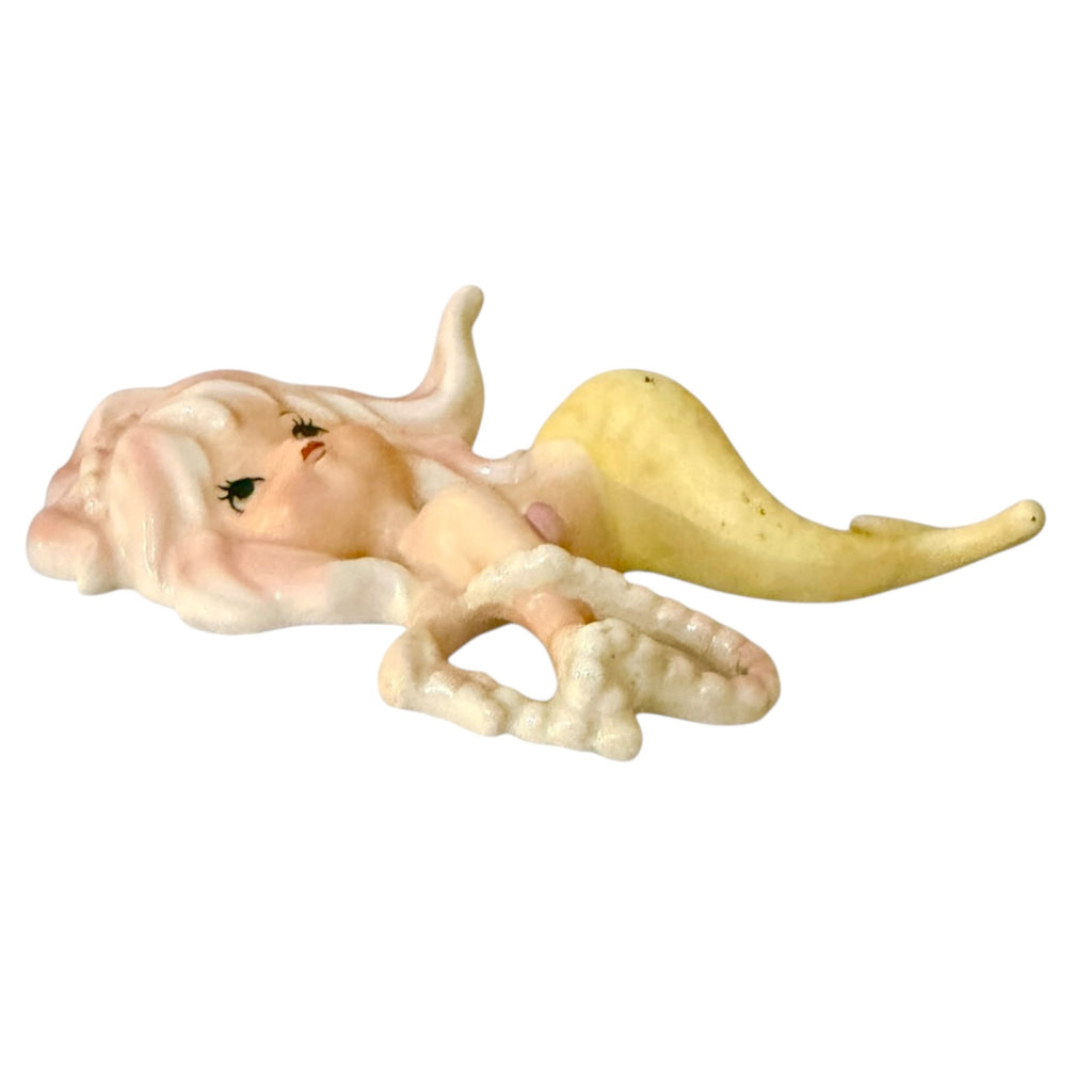 Vintage Lefton Mermaid Wall Plaques Rare Set of 3 Pink Yellow MCM Japan Kitsch Retro Bathroom