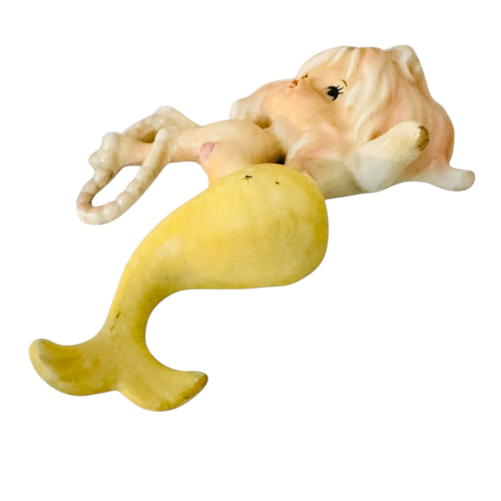 Vintage Lefton Mermaid Wall Plaques Rare Set of 3 Pink Yellow MCM Japan Kitsch Retro Bathroom