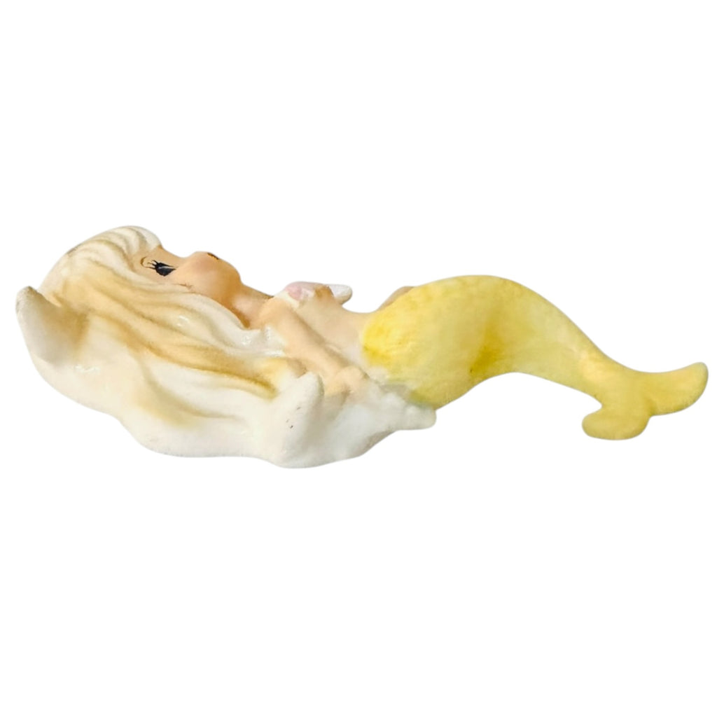 Vintage Lefton Mermaid Wall Plaques Rare Set of 3 Pink Yellow MCM Japan Kitsch Retro Bathroom
