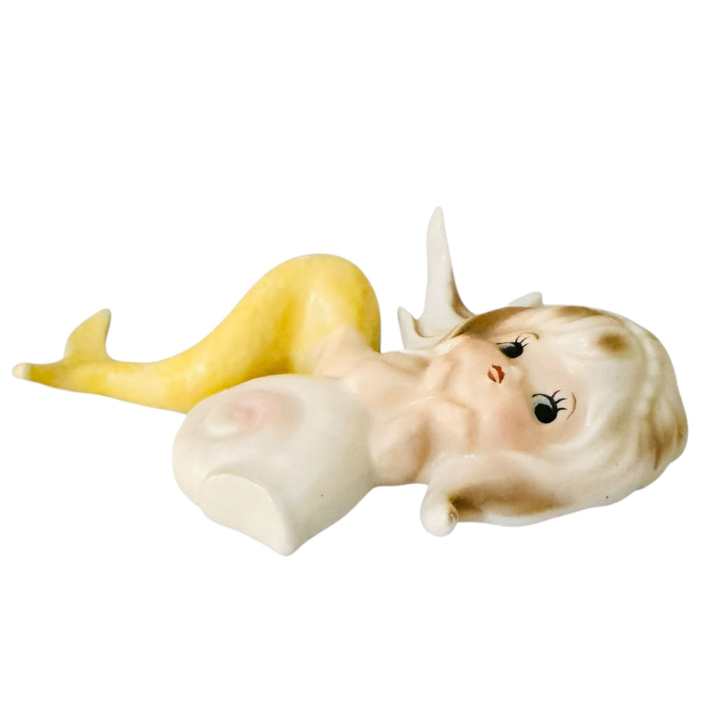 Vintage Lefton Mermaid Wall Plaques Rare Set of 3 Pink Yellow MCM Japan Kitsch Retro Bathroom