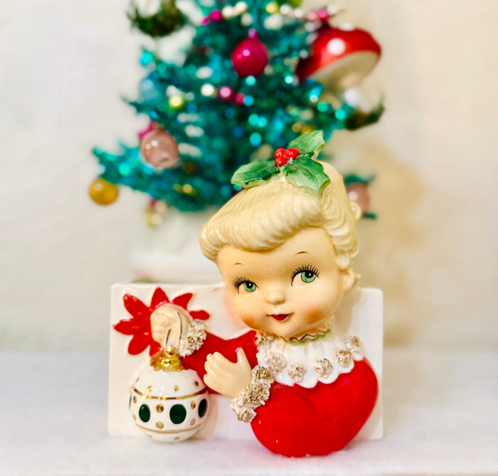 Vintage Christmas Napco Girl Planter Headvase Ornament 1950s Japan Mid-Century Modern Retro