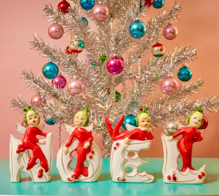 Vintage Norcrest Noel Pixie Fairy Elves 1950s Japan Mid-Century MCM Figurines