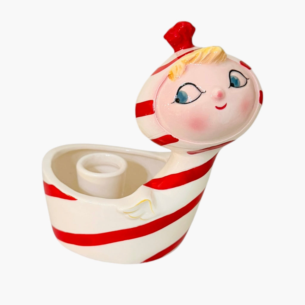 Vintage Holt Howard Lil’ Candy Cane Angel Planter and Candle Holder MCM Japan