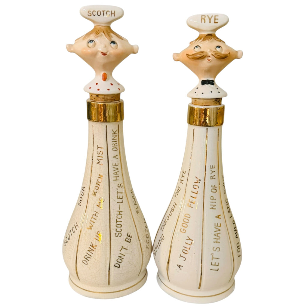 Vintage Holt Howard Pixieware Scotch and Rye Decanter Set MCM Barware Japan