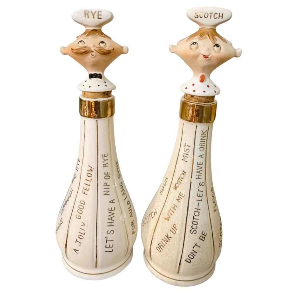 Vintage Holt Howard Pixieware Scotch and Rye Decanter Set MCM Barware Japan